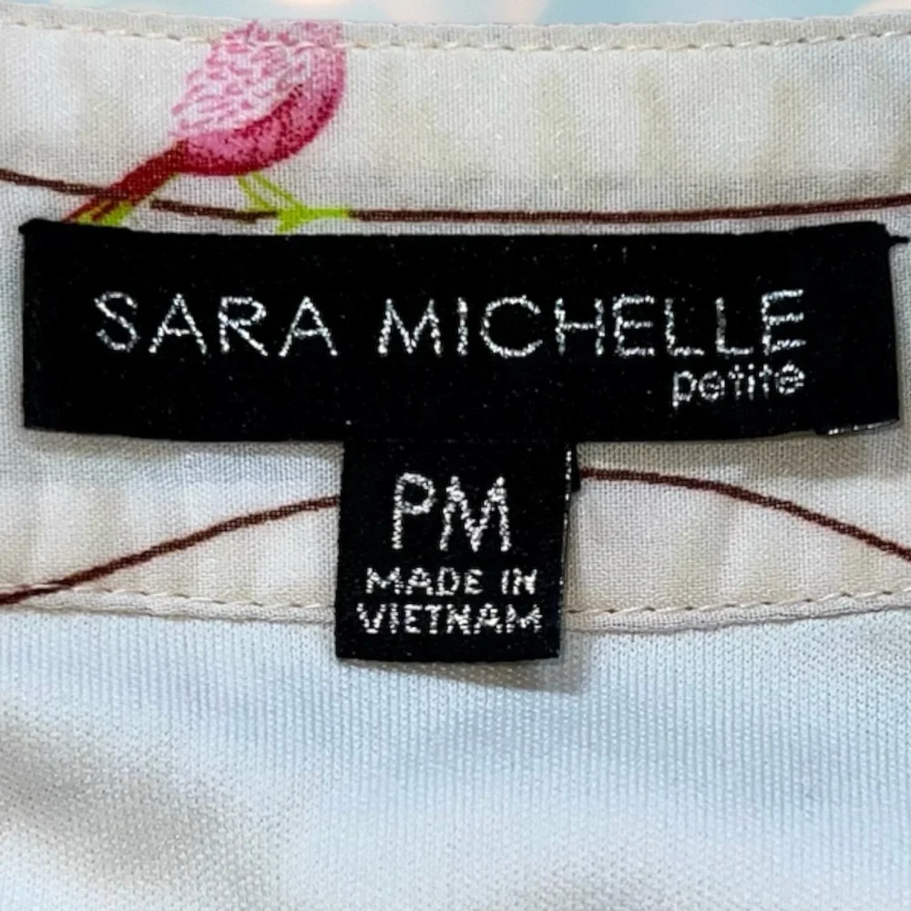 Sara Michelle Women’s Bird Print Bow Tie Blouse Shirt Top Size M Petite - Picture 5 of 6